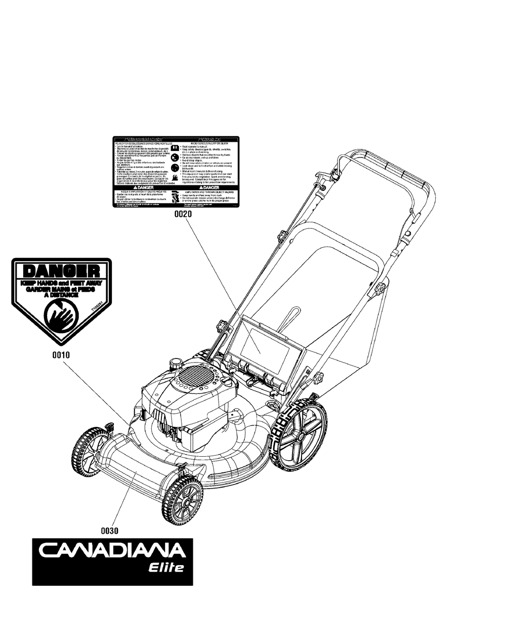 Decals Group, 22" Canadiana Diagram and Parts List for 7800907-CE22675HWFC 2012 Briggs and Stratton Lawn Mower